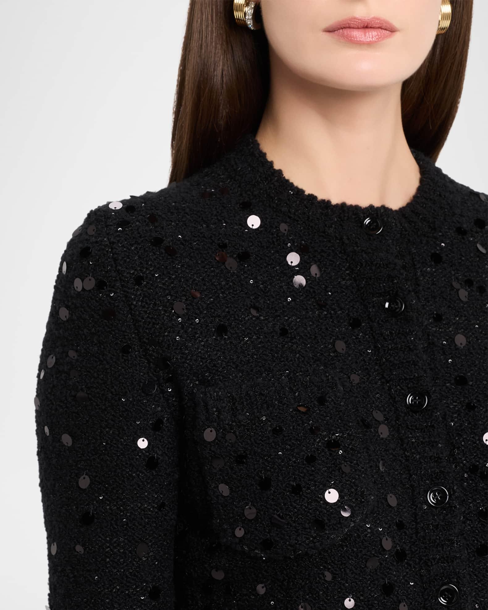 Sequined Wool Crop Crewneck Cardigan Product Image