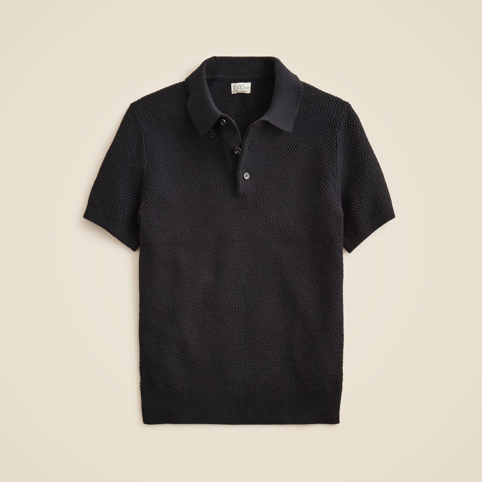 Short-sleeve cotton seed-stitch sweater-polo Product Image