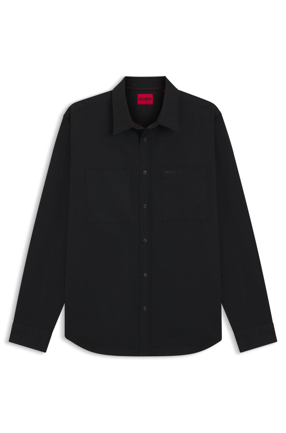 Merino Wool and Linen Button-Down Shirt | Black Product Image
