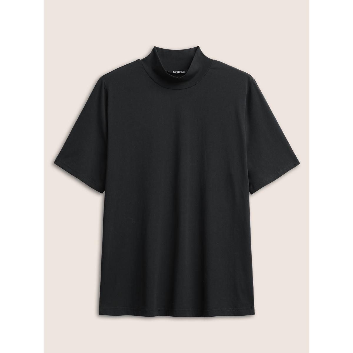 Plus Size Cotton Bodycon Mock Neck T-shirt Black Women Basics Non Plain Mock Neck Everyday T-shirts BloomChic 18-20/2X Product Image