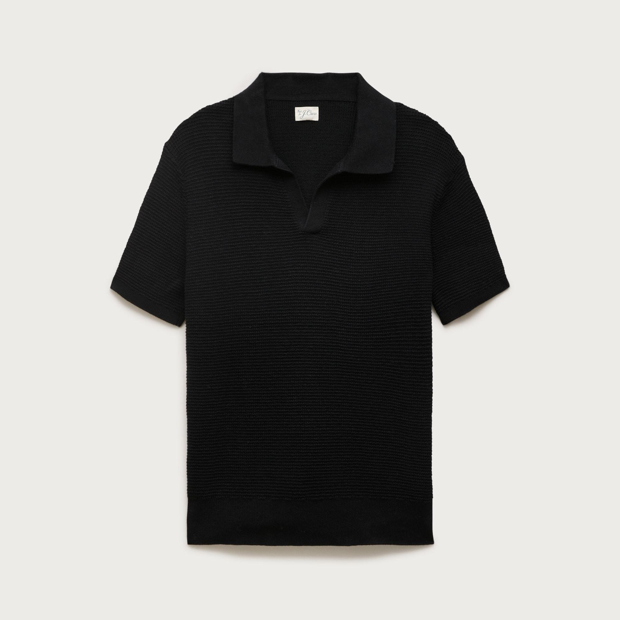 Short-sleeve cotton waffle-knit johnny-collar sweater-polo Product Image