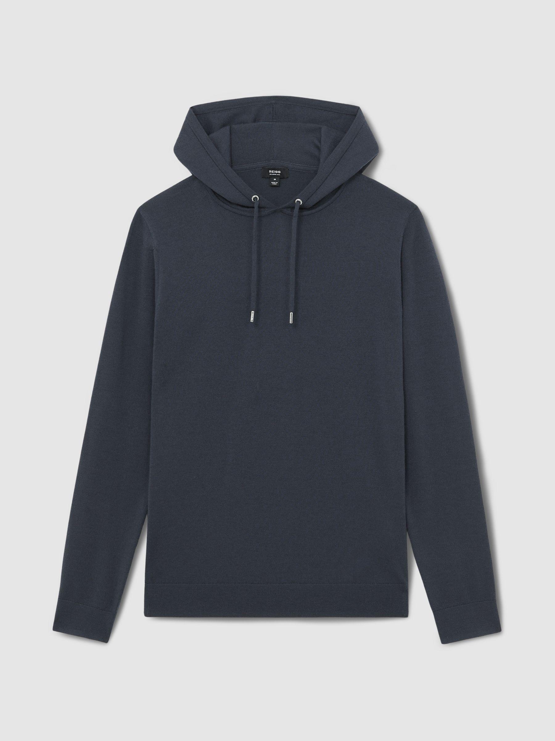 Merino Wool Drawstring Hoodie in Midnight Navy Product Image