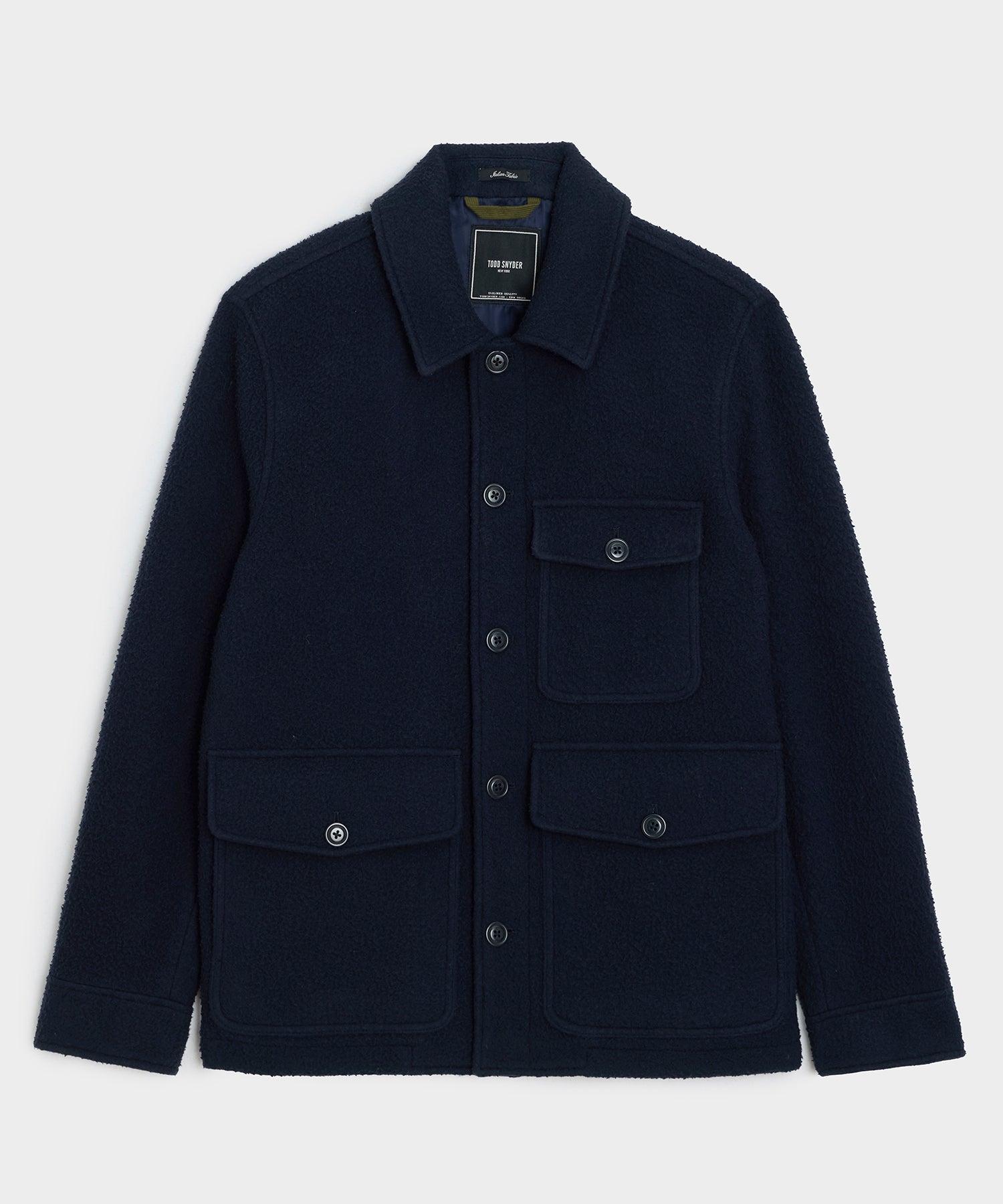 Wool-Blend Fleece Collar Overshirt in Navy Product Image