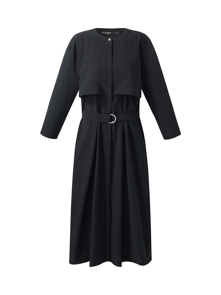 Round Neck Women Trench Maxi Dress With Belt Product Image