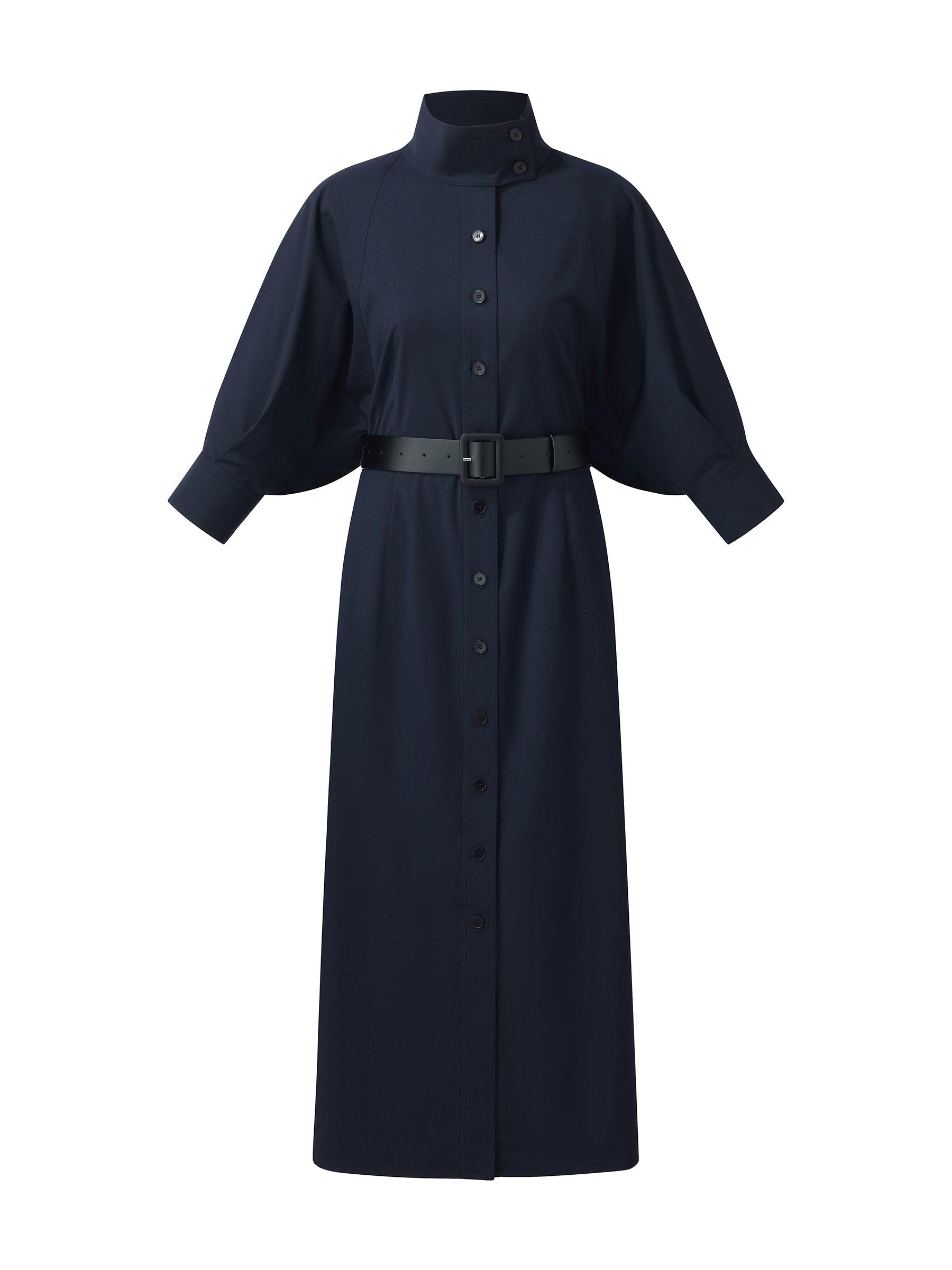 Adjustable Collar Women Trench Coat With Leather Belt Product Image