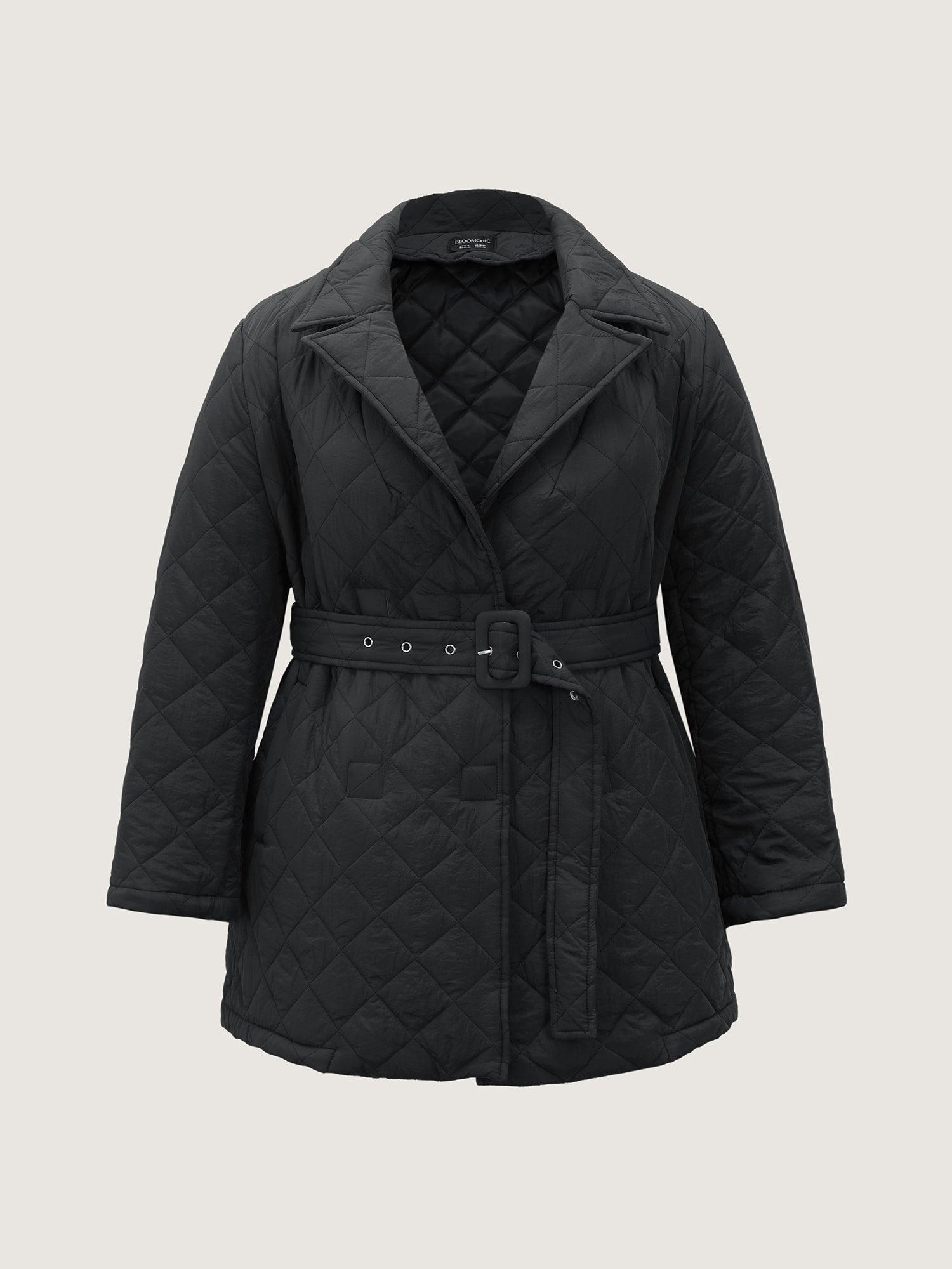 Quilted Adjustable Belt Solid Color Coat Female Product Image