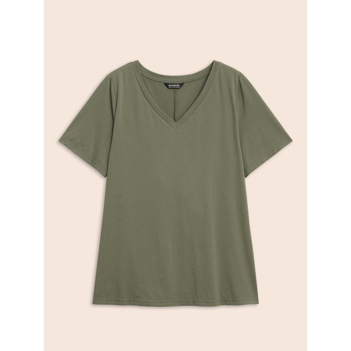 Plus Size Solid Twist Back V Neck Short Sleeve T-shirt Sage Women Casual Plain Plain V-neck Dailywear T-shirts BloomChic 12/L Product Image