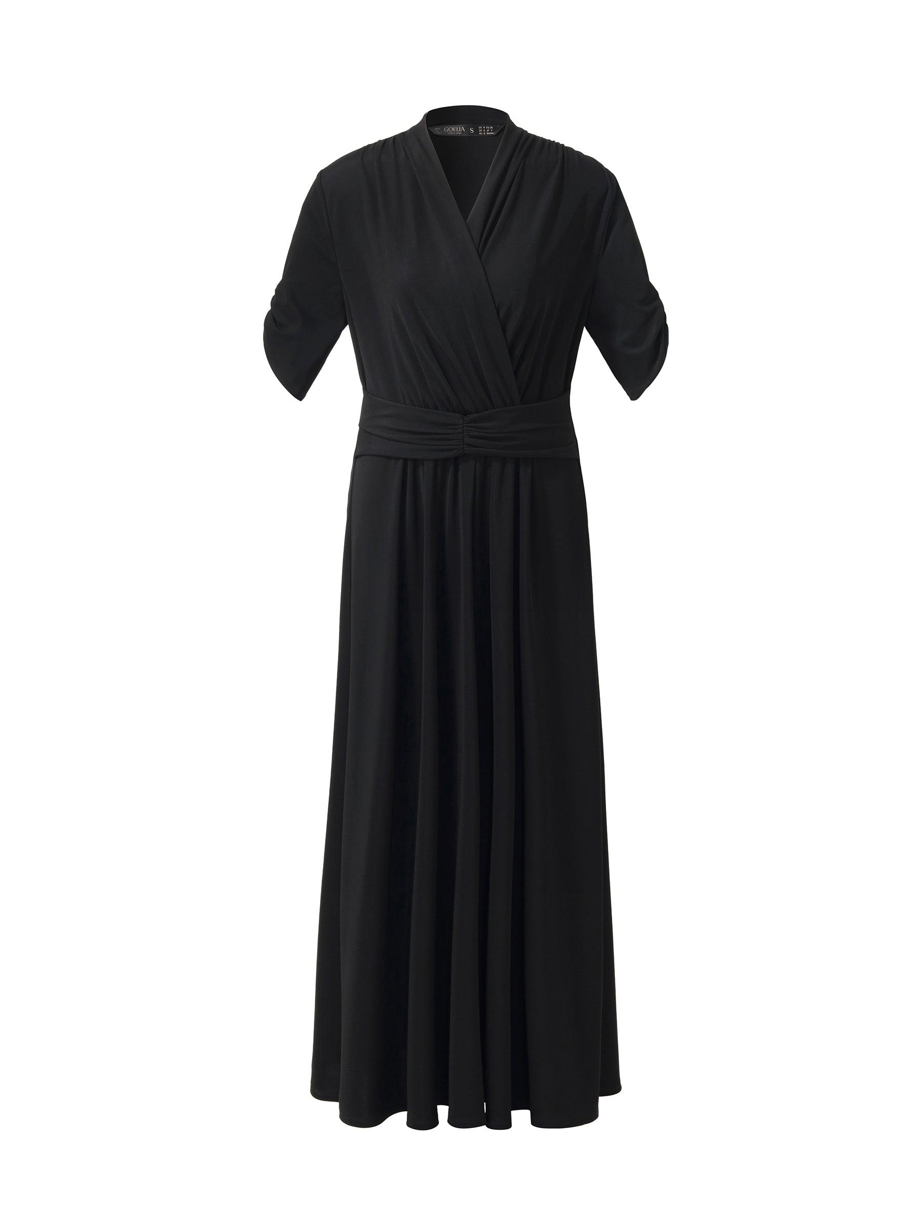 Acetate Blend V-Neck Women Pleat Front Maxi Dress Product Image