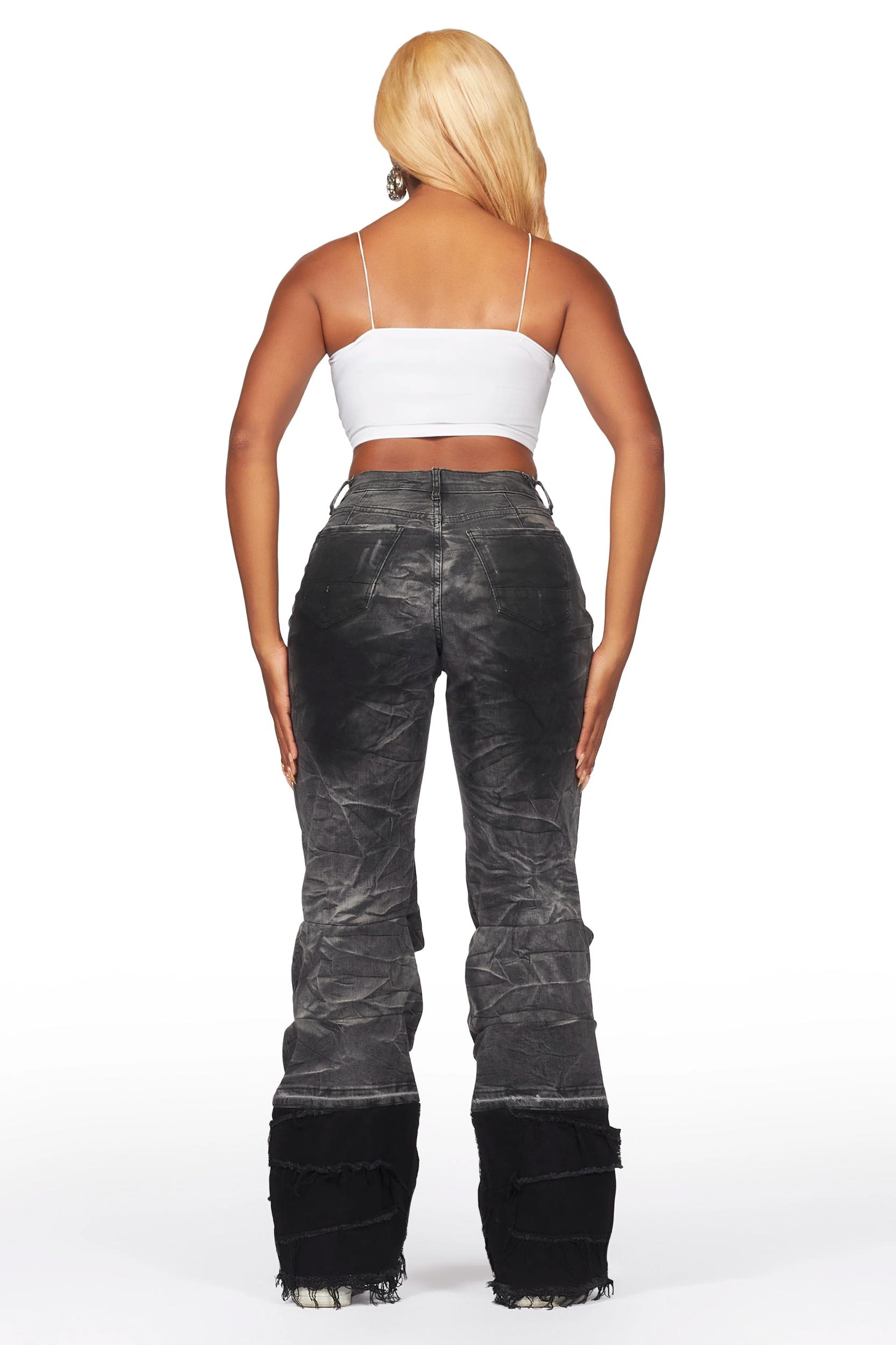 Karan Black Wash Baggy Stacked Jean Female Product Image