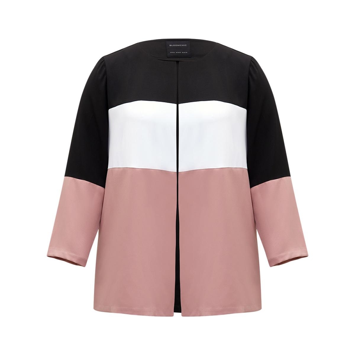 Plus Size Colorblock Contrast Open Front Pocket Coat Women Rouge Casual Contrast Ladies Dailywear Winter Coats BloomChic 10/M Product Image