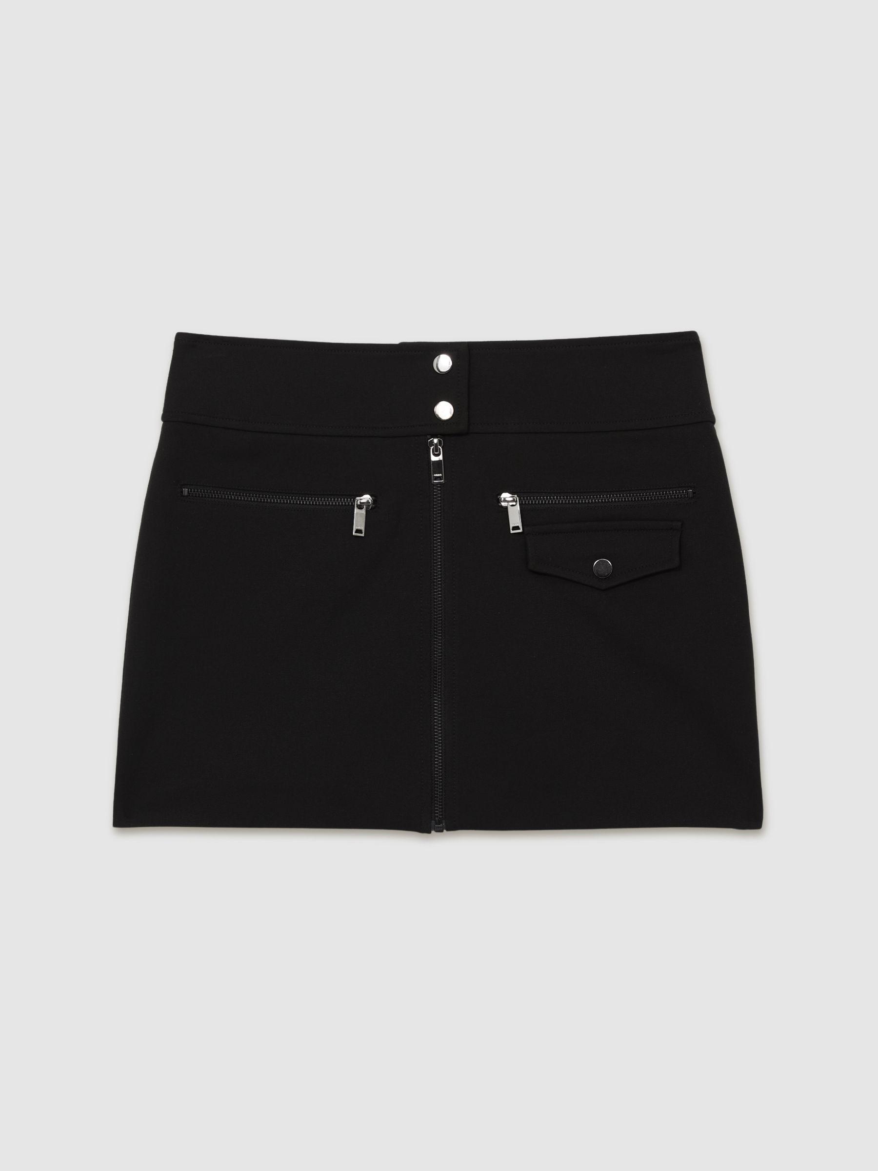 Zip-Through Ponte Mini Skirt in Black Product Image