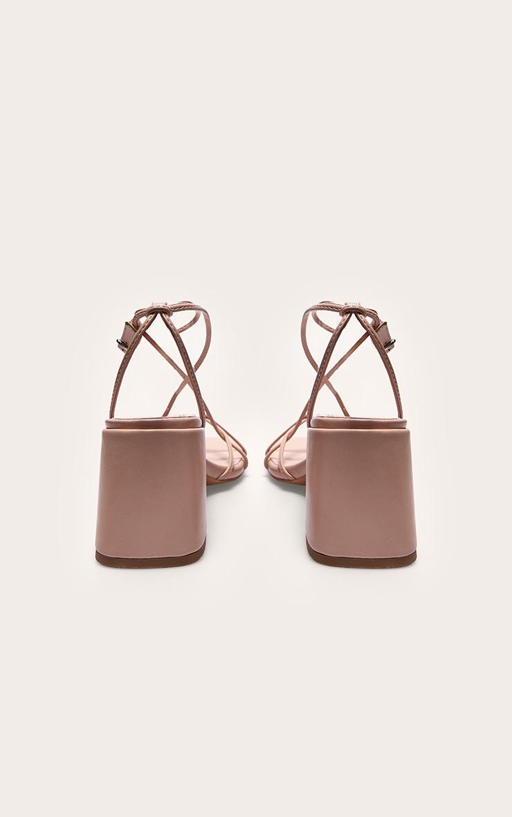 Nude Pu Round Toe Strappy Mid Block Heeled Sandals Product Image