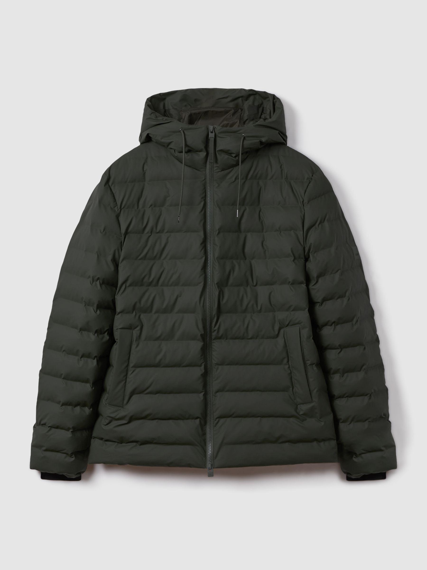 Rains Hooded Puffer Jacket in Green Product Image