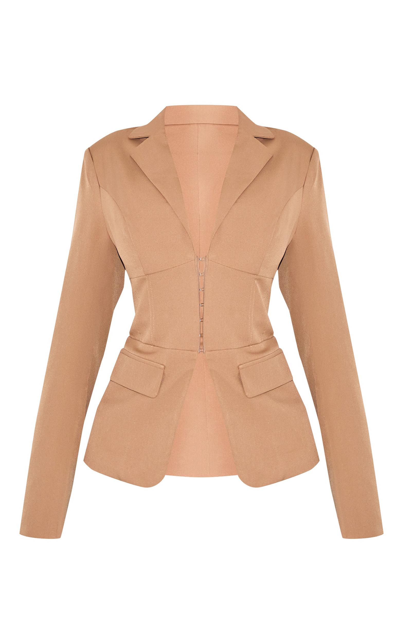 Shape Taupe Tailored Plunge Neck Cinched Waist Blazer Product Image