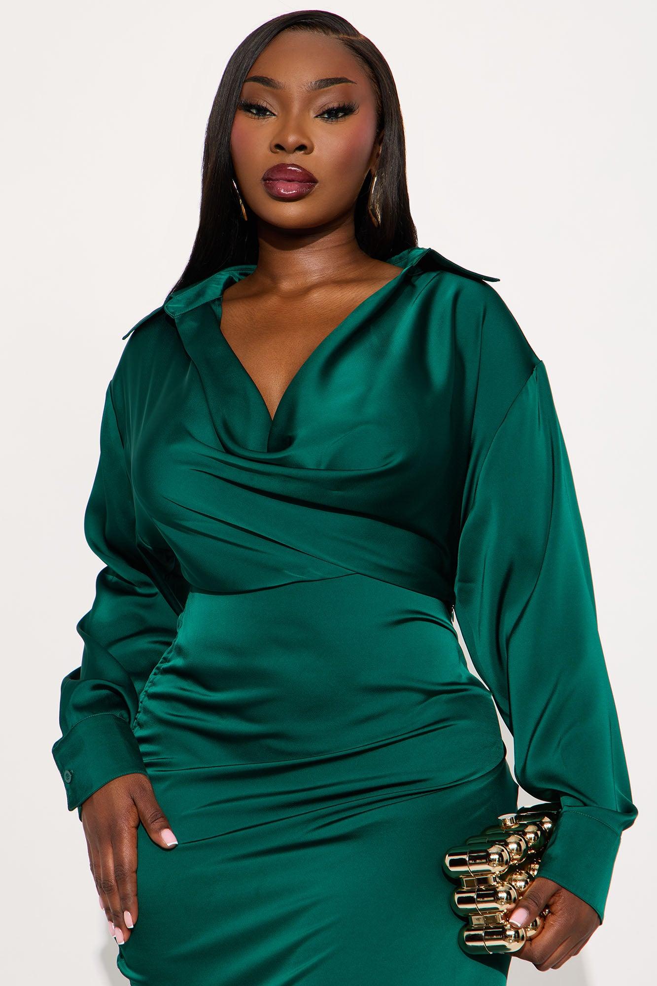 Sally Satin Shirt Mini Dress - Emerald Female Product Image