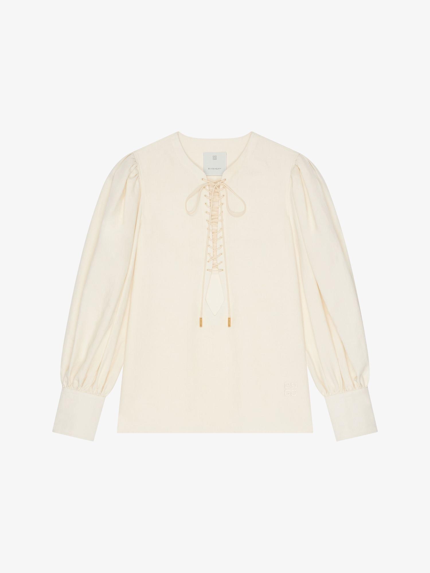 Blouse in linen with laces with 4G embroidery Product Image