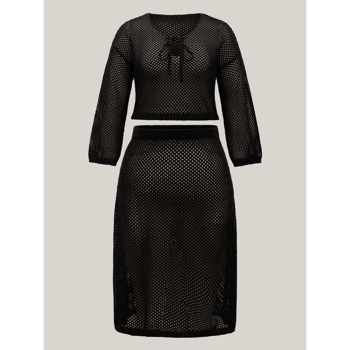 Plus Size Two-Piece Cut-Out Swim Cover-Up Women's Swimwear Black Beach Loose Tie knot Curve Swim Cover Ups BloomChic 12/L Product Image