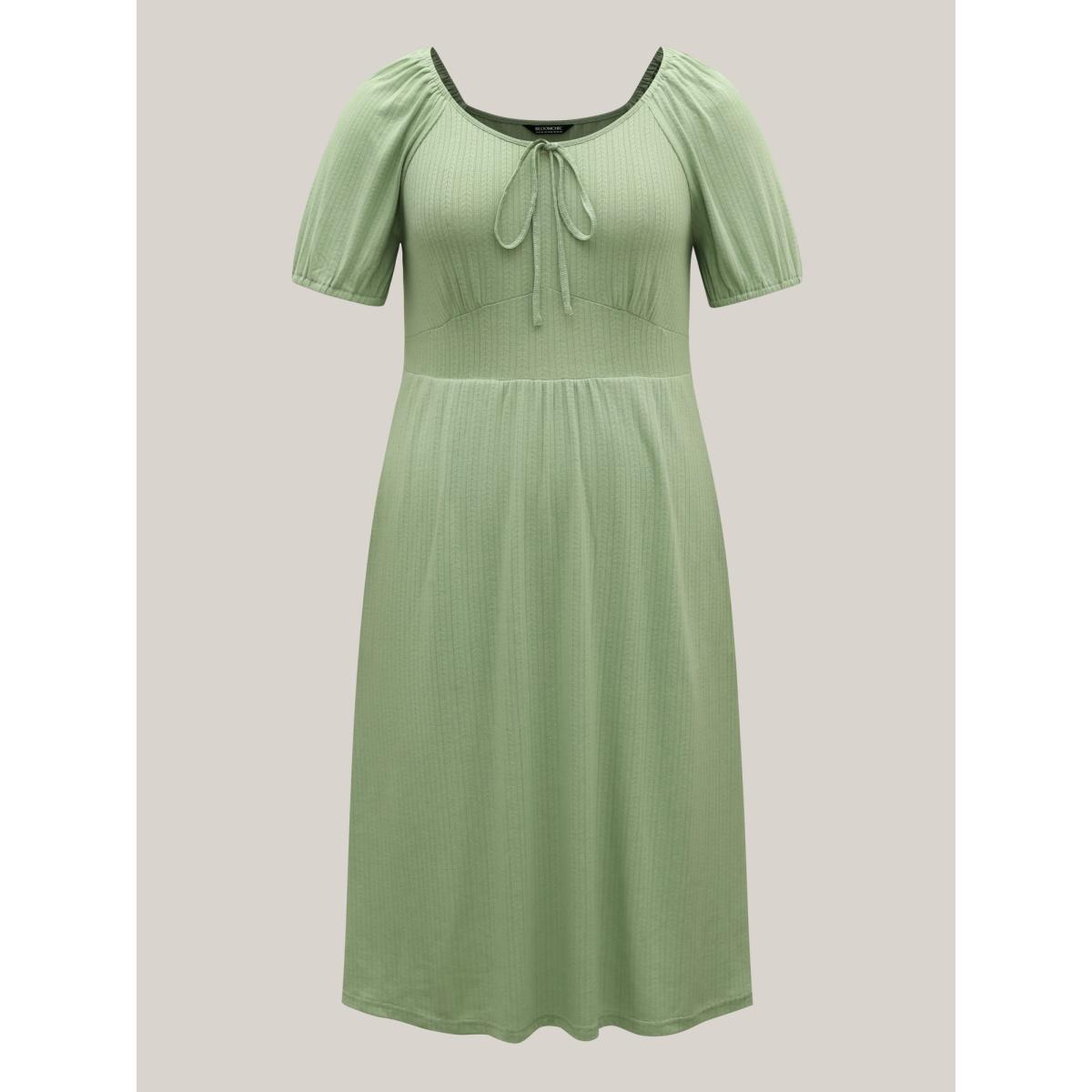 Plus Size Knit A-Line Cinched Waist Midi Dress Sage Women Square Neck Short sleeve Curvy BloomChic 14-16/1X Product Image