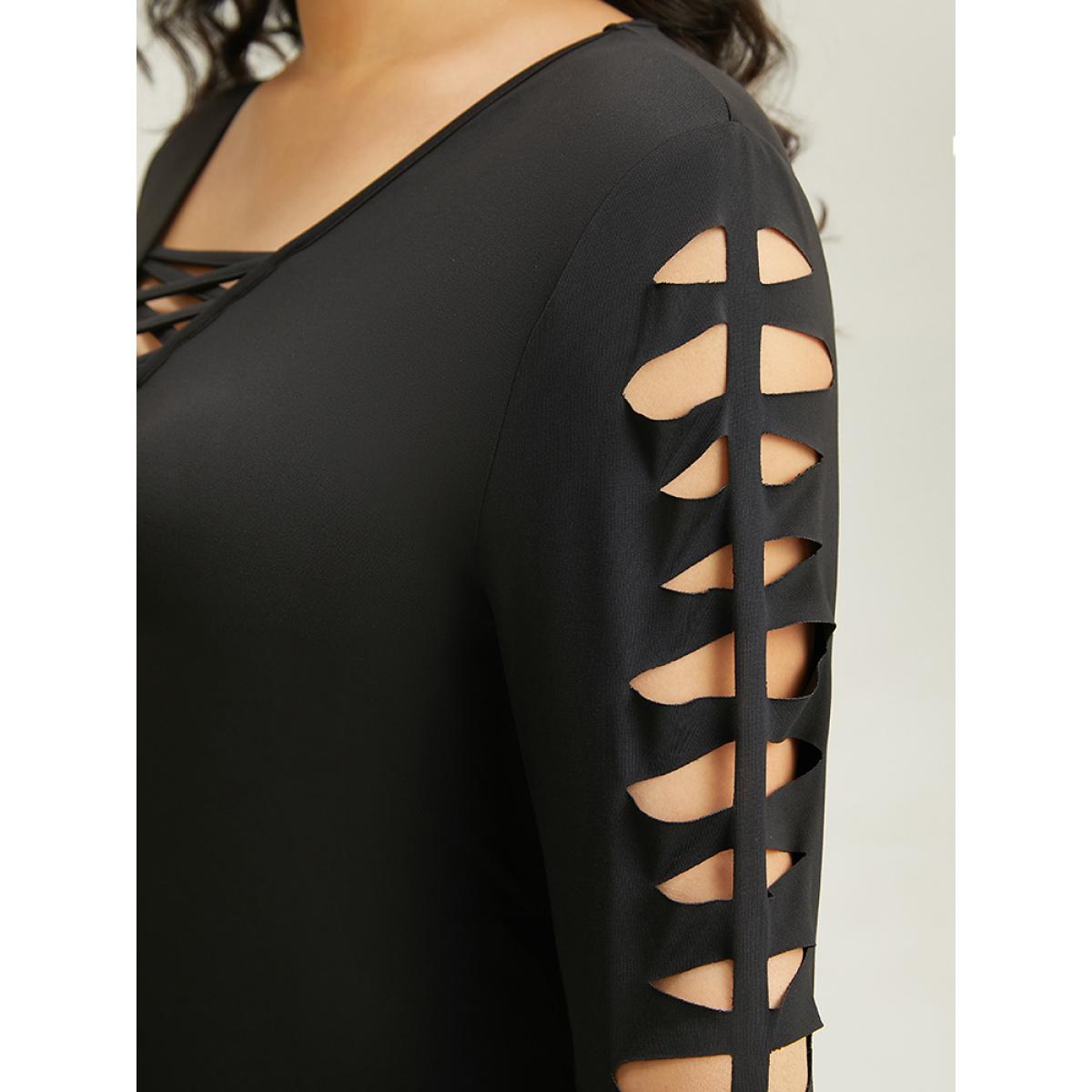 Plus Size Halloween Ripped Extra Long Sleeve Dress Black Women Elegant Plain V-neck Extra Long Sleeve Curvy Maxi Dress BloomChic 22-24/3X Product Image