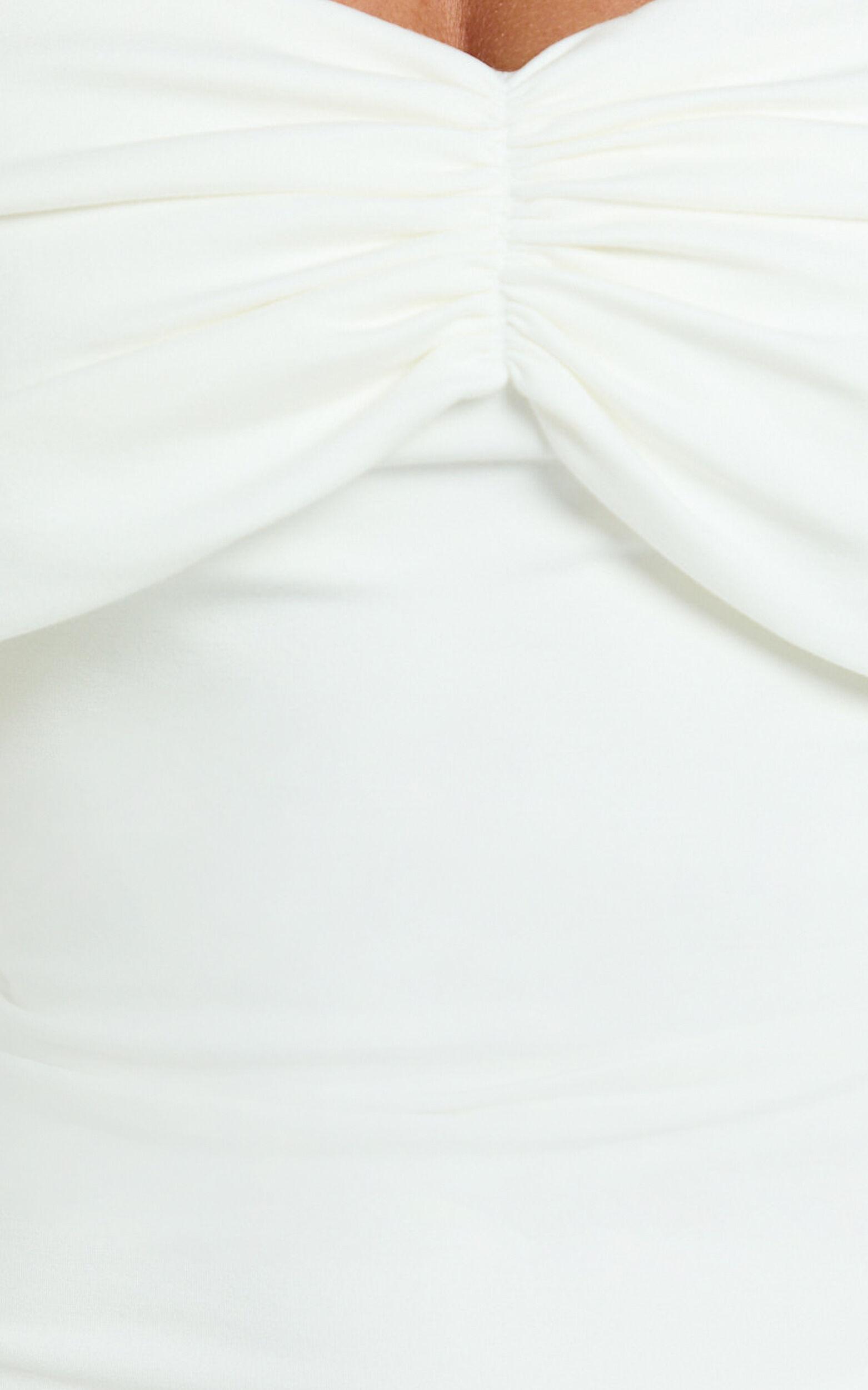 Rani Mini Dress - Off Shoulder Long Sleeve Bodycon Dress in Off White Product Image