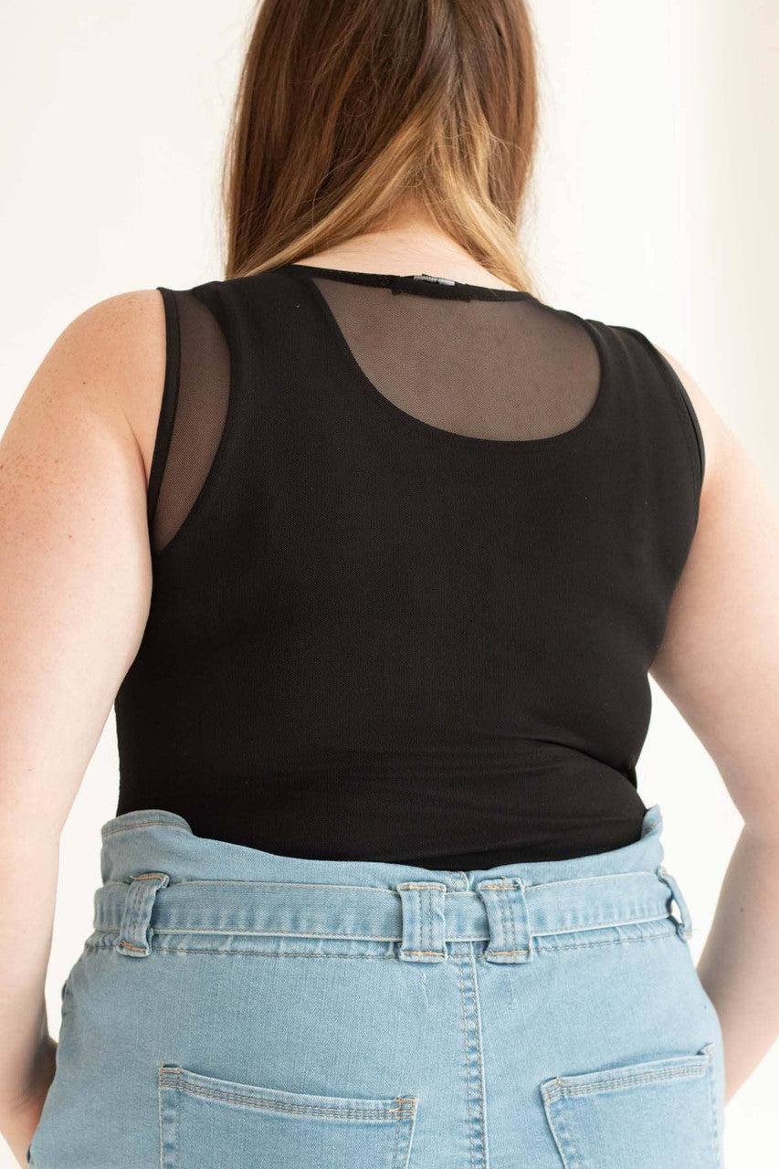 Black Mesh & Lace Front Bodysuit (Extended Sizes) Product Image