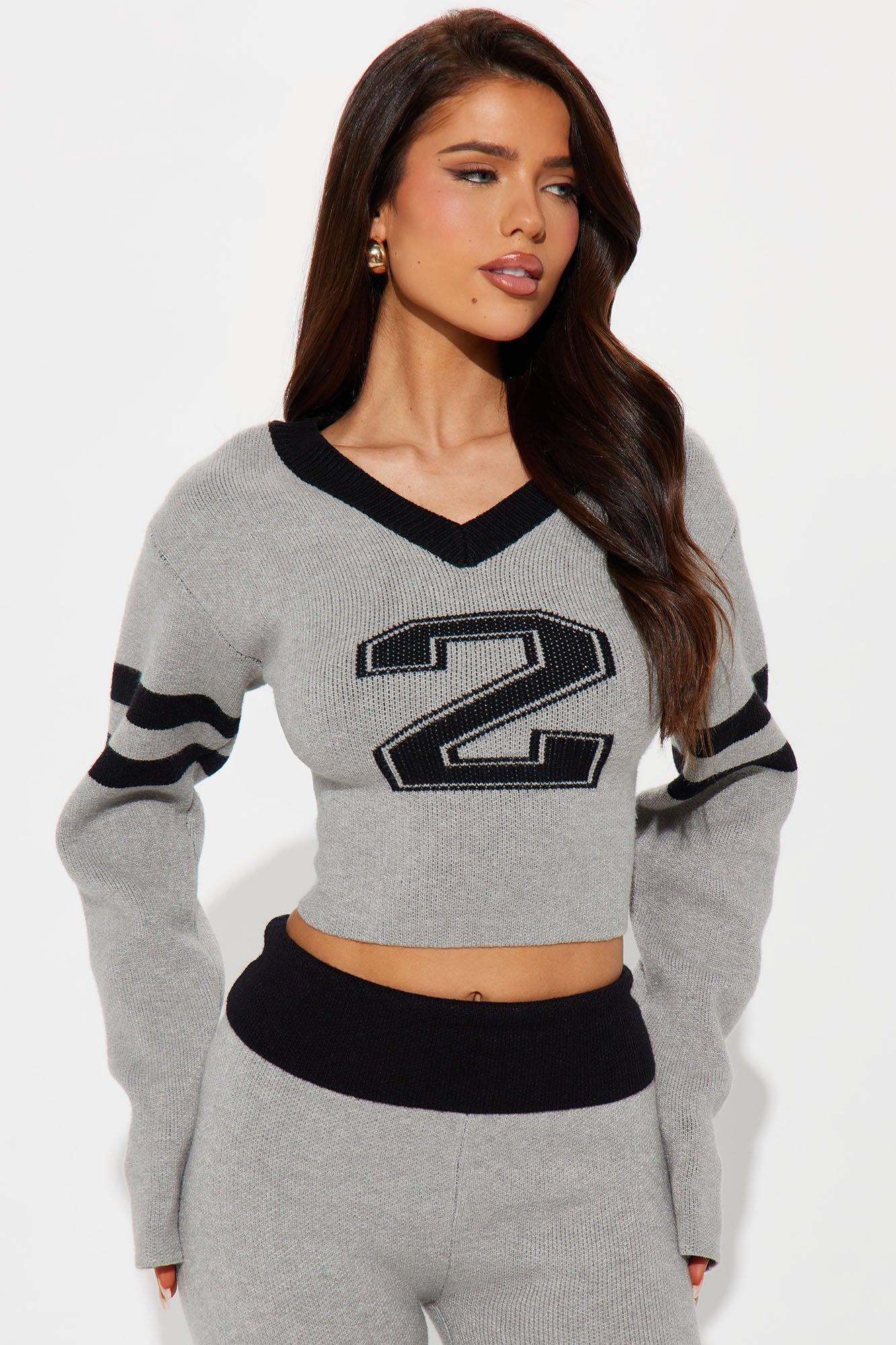 2 Can Play At This Game Sweater Pant Set - Grey/Black Product Image