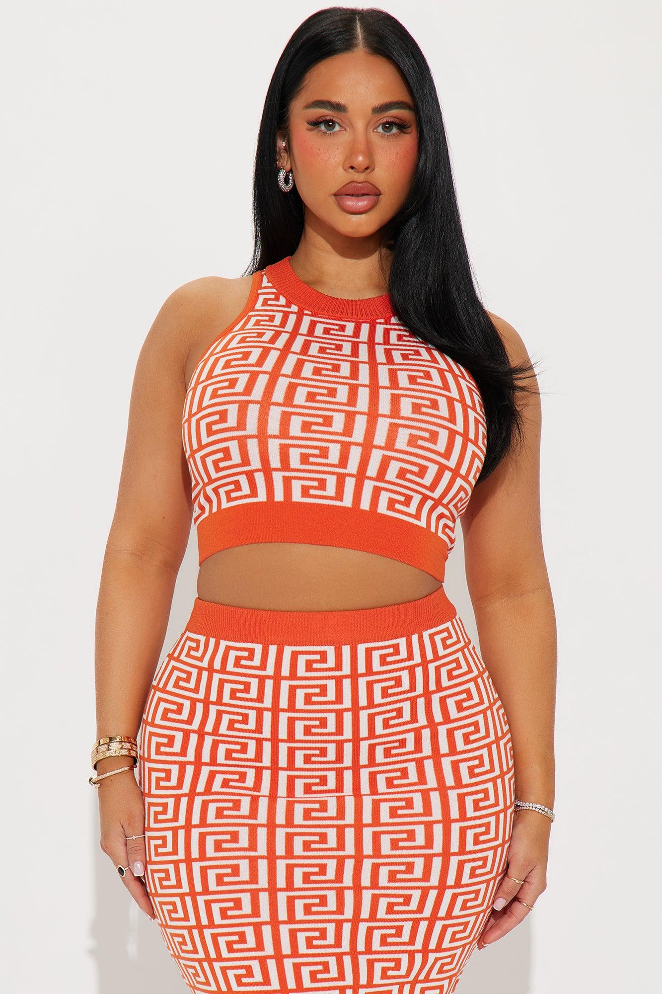 Catarina Sweater Maxi Skirt Set - Orange/combo Product Image