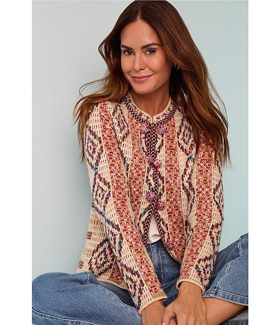 NIC + ZOE Color Wave Knit Round Neck Long Sleeve Jacket Product Image