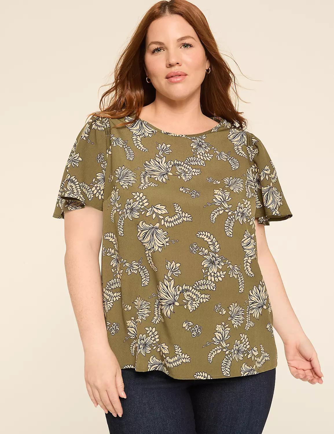 Smocked-Shoulder Crew-Neck Top Product Image