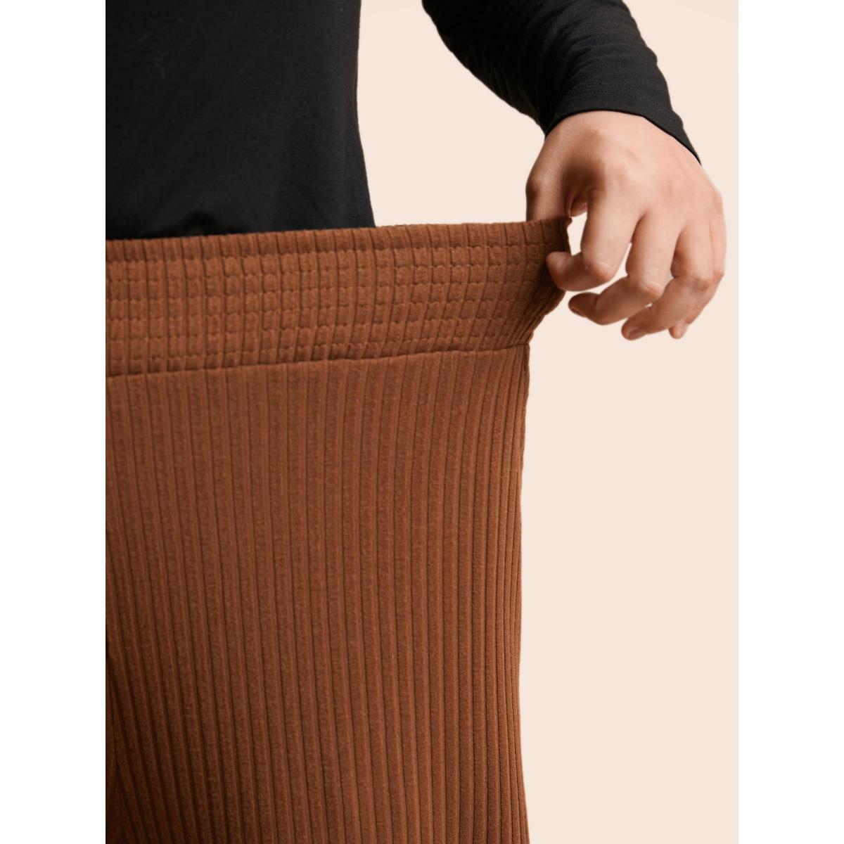 Plus Size Textured Mid Rise Wide Leg Pants Women Yellowishbrown Casual Wide Leg Mid Rise Everyday Pants BloomChic 10/M Product Image