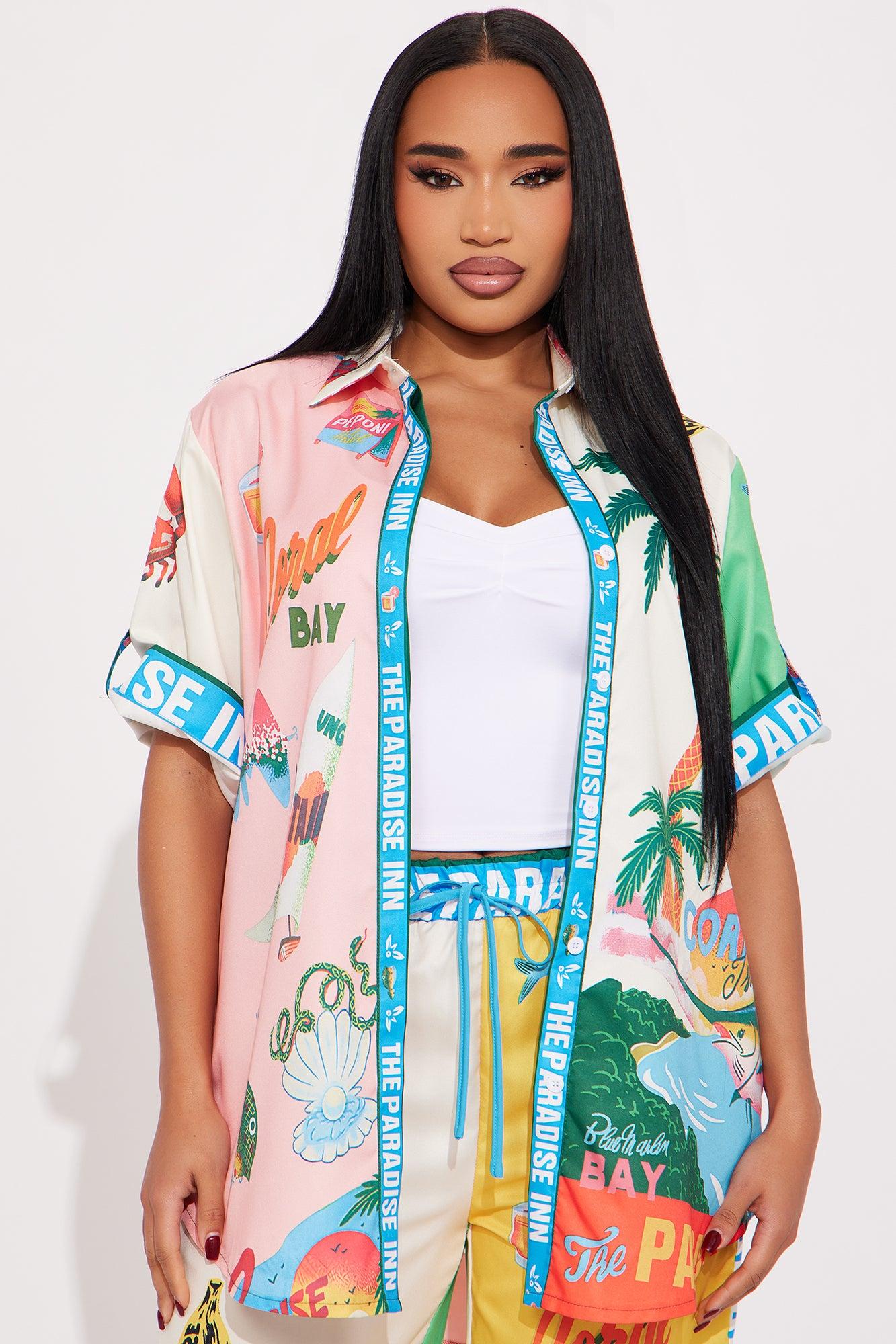 Paradise Inn Satin Pant Set - Multi Color Product Image