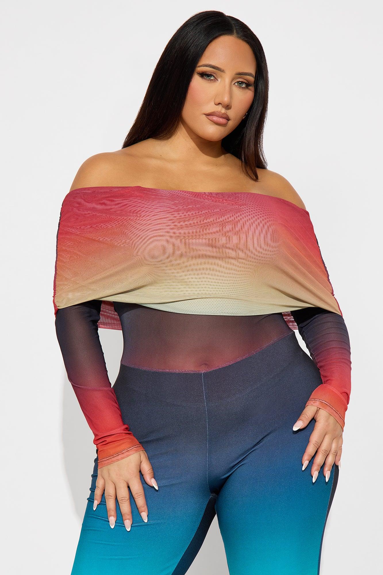 Eclectic Mesh Off Shoulder Flare Leg Pant Set - Multi Color Female Product Image