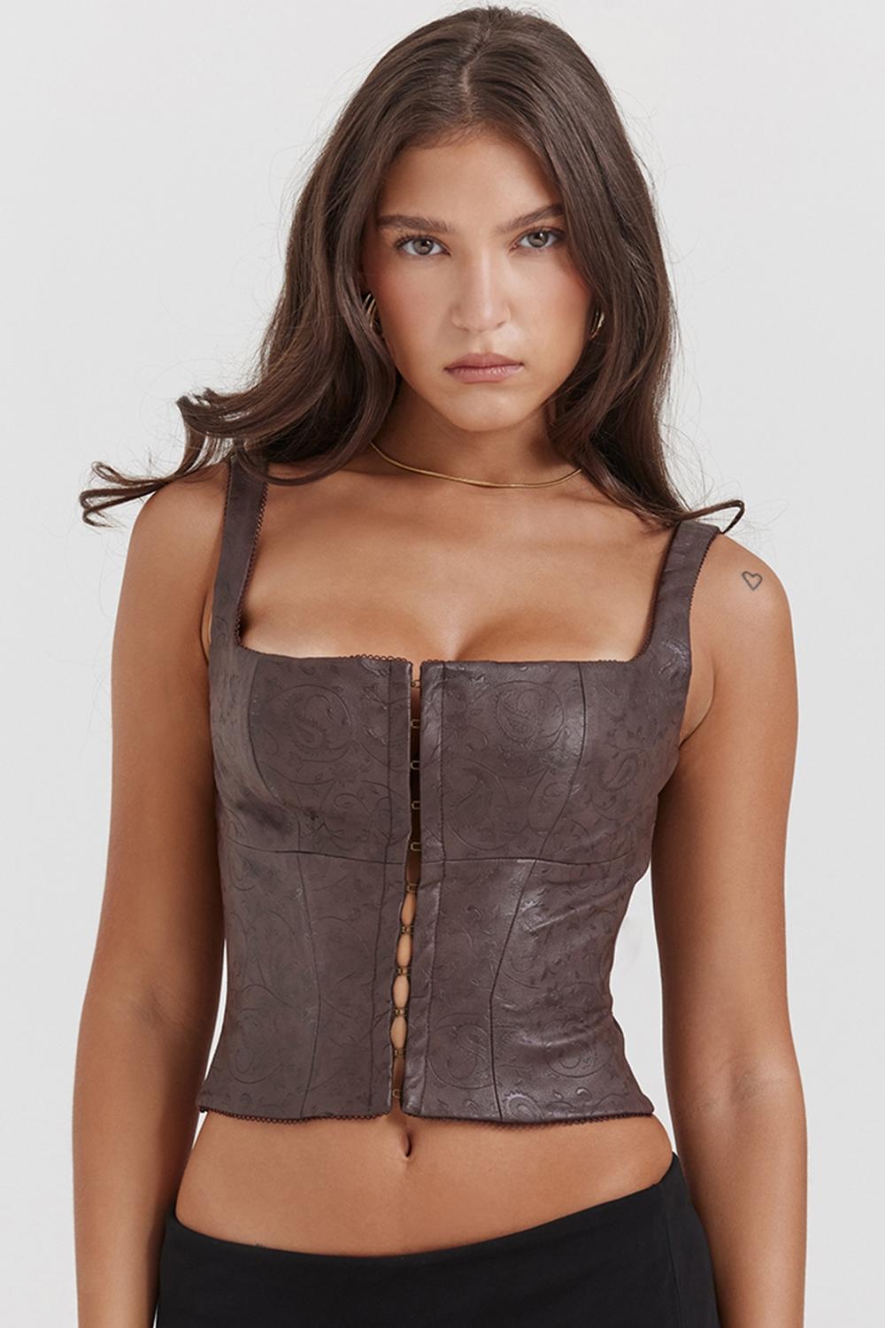 Pia  brown vegan leather corset Product Image