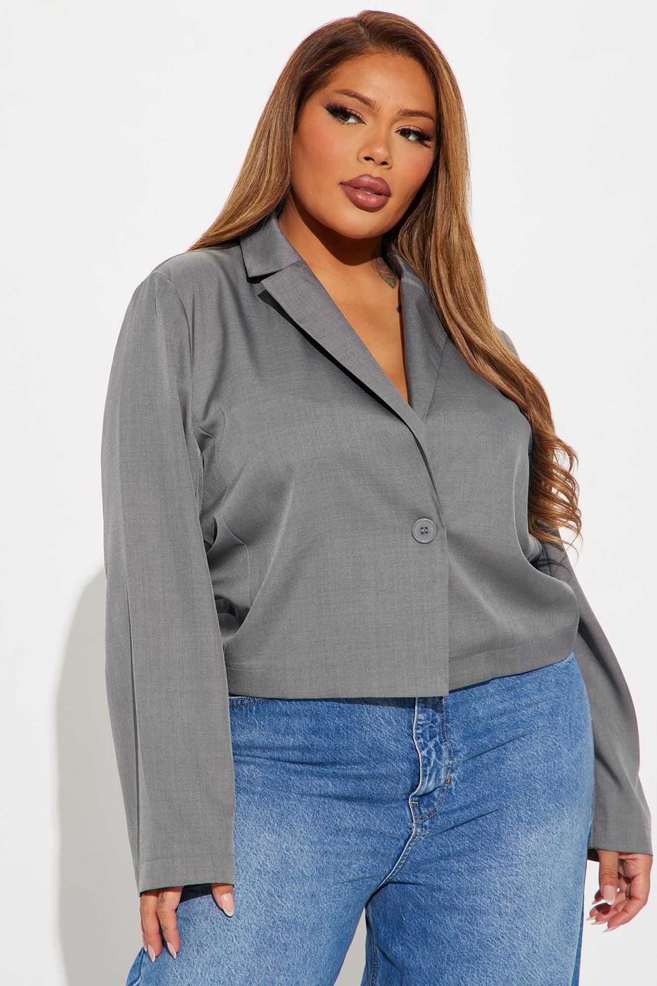 About My Business Cropped Blazer - Grey Product Image