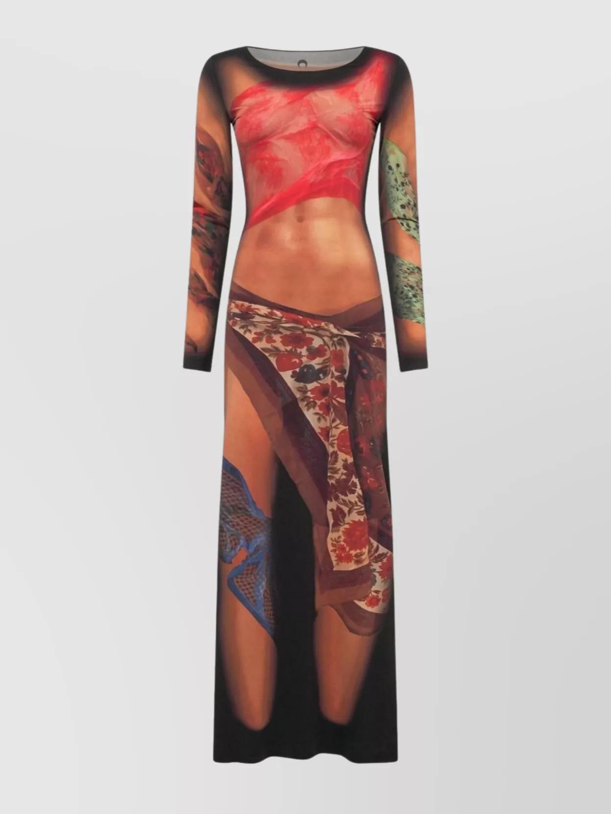 MARINE SERRE Multicolor Long Dress With All-over Graphic Print In Tech Fabric Woman In Beige Product Image