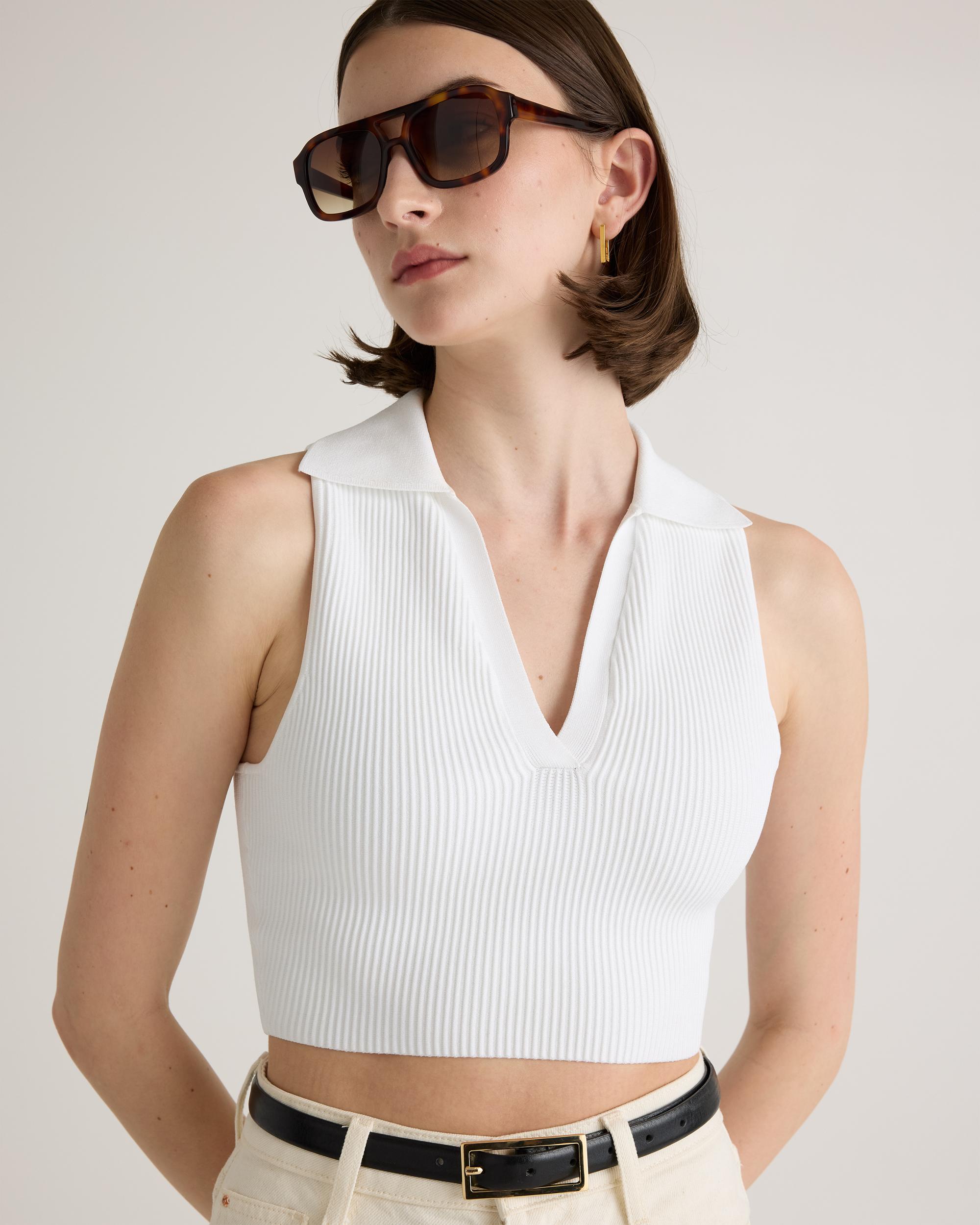 Quince | Women's Cropped Polo Ribbed Knit Tank Top Size XS, Recycled nylon/polyester/spandex Product Image