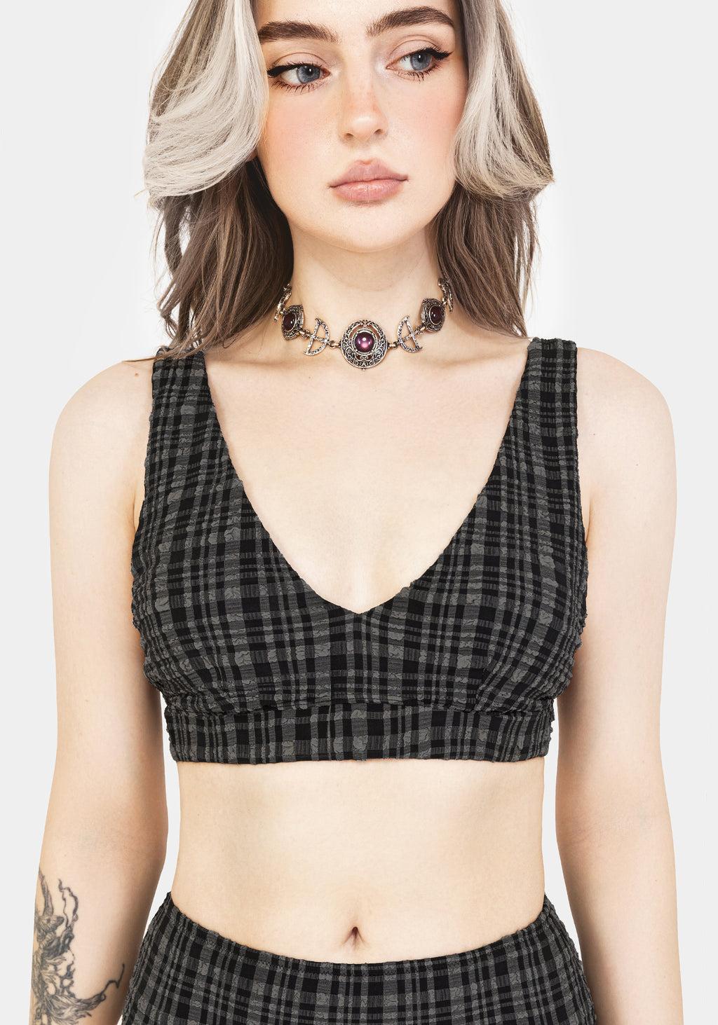 Slate Textured Check Bikini Top Product Image