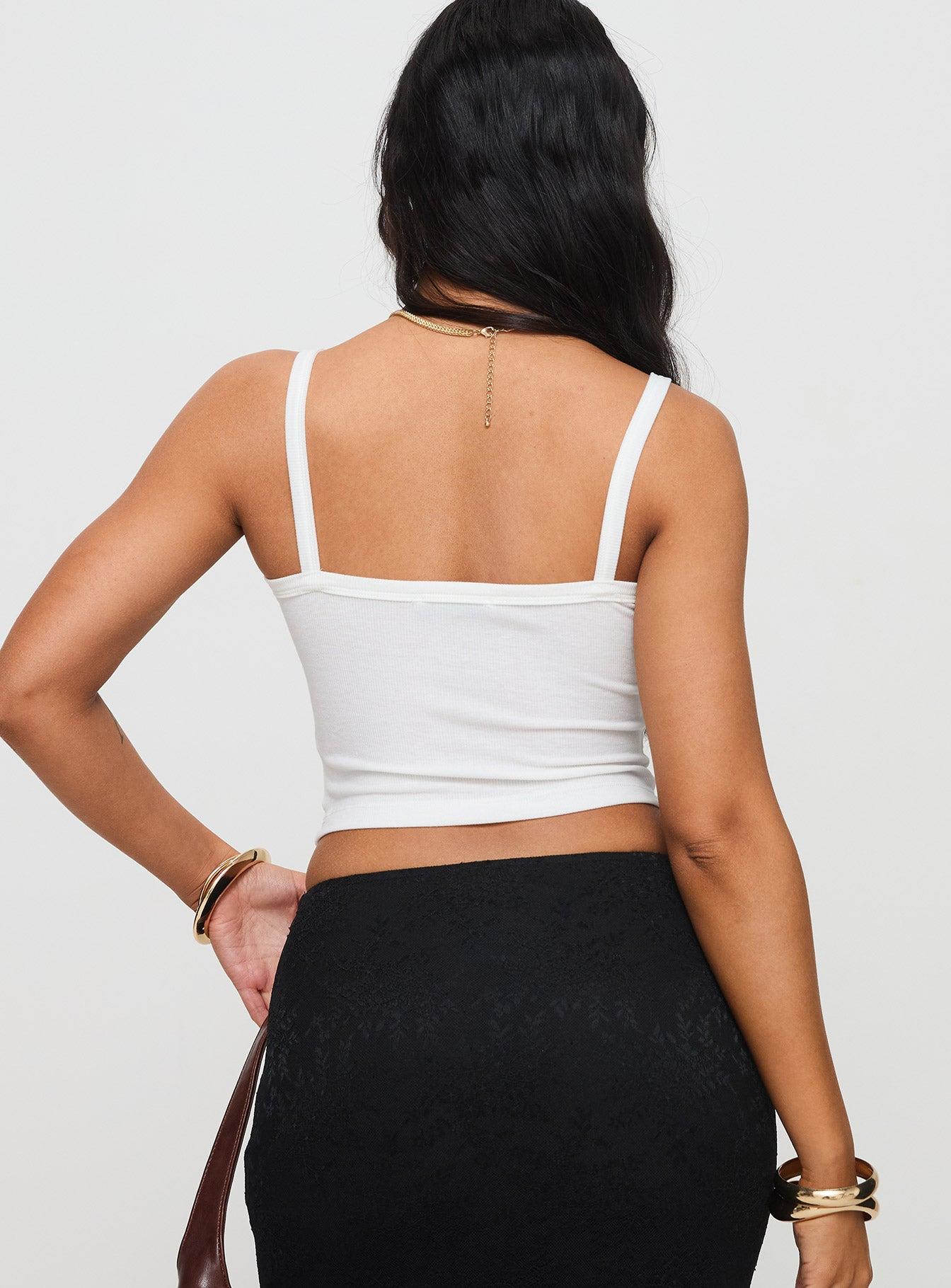 Essentials Ruched Rib Cami Top White Product Image