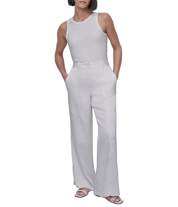 Donna Karan Flat Front Wide Leg Glazed Dressing Cargo Pants Product Image