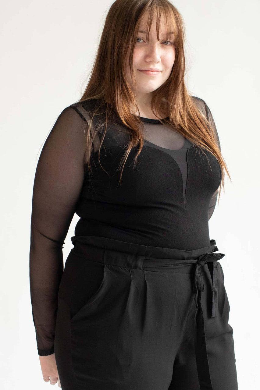 Sweetheart Outline Mesh Long Sleeve Bodysuit (Extended Sizes) Product Image