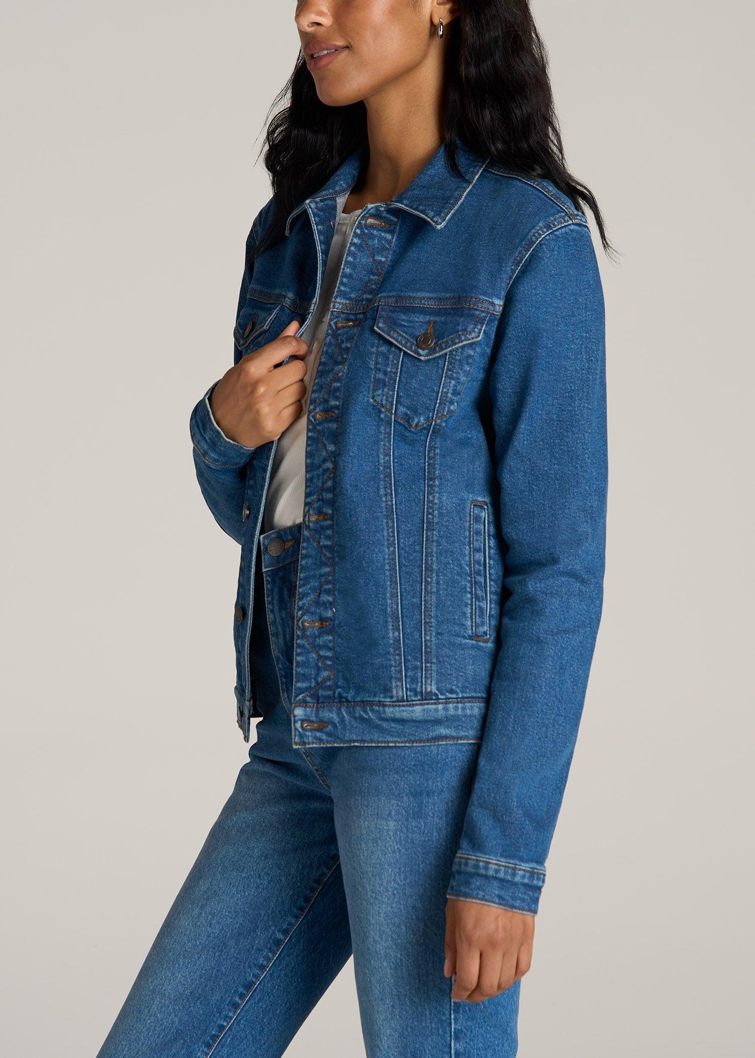 Denim Jacket for Tall Women in Blue 90's Wash Female Product Image