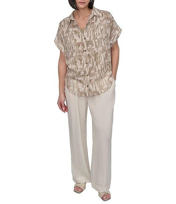 DKNY by Donna Karan Burnout Short Sleeve Button Front Shirt Product Image