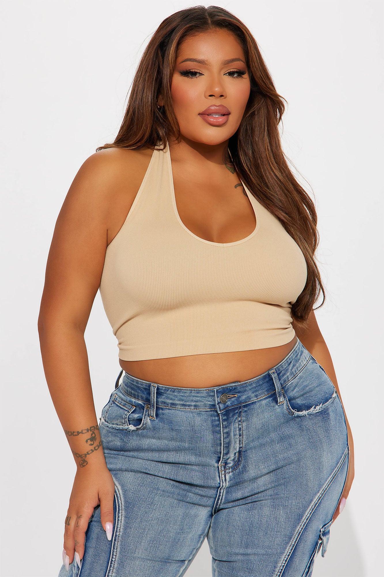 Simi Seamless Halter Crop Top - Taupe Product Image