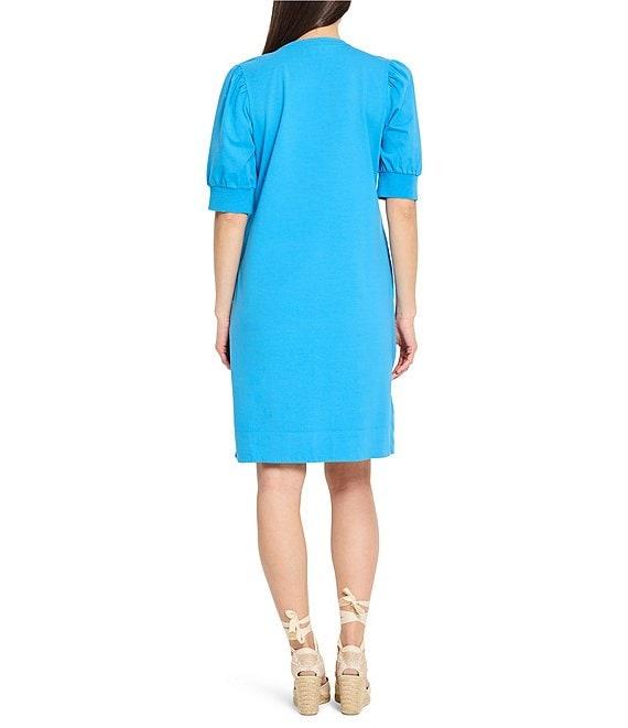 NIC + ZOE Henley Split V-Neck Elbow Puff Sleeve Dress Product Image