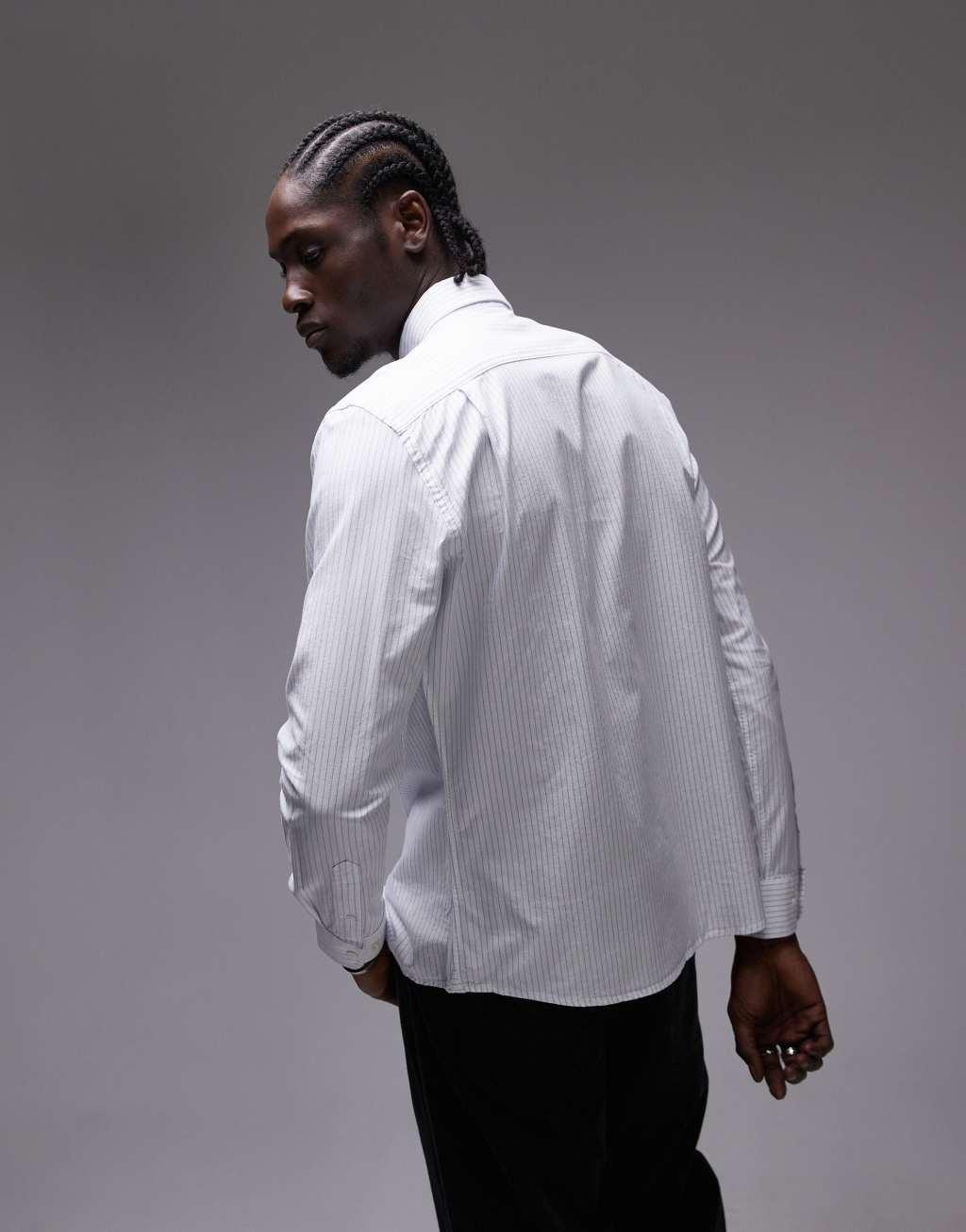 Mango regular fit striped shirt in white Product Image