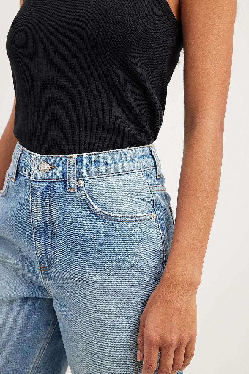 High Waist Raw Hem Denim Shorts Product Image