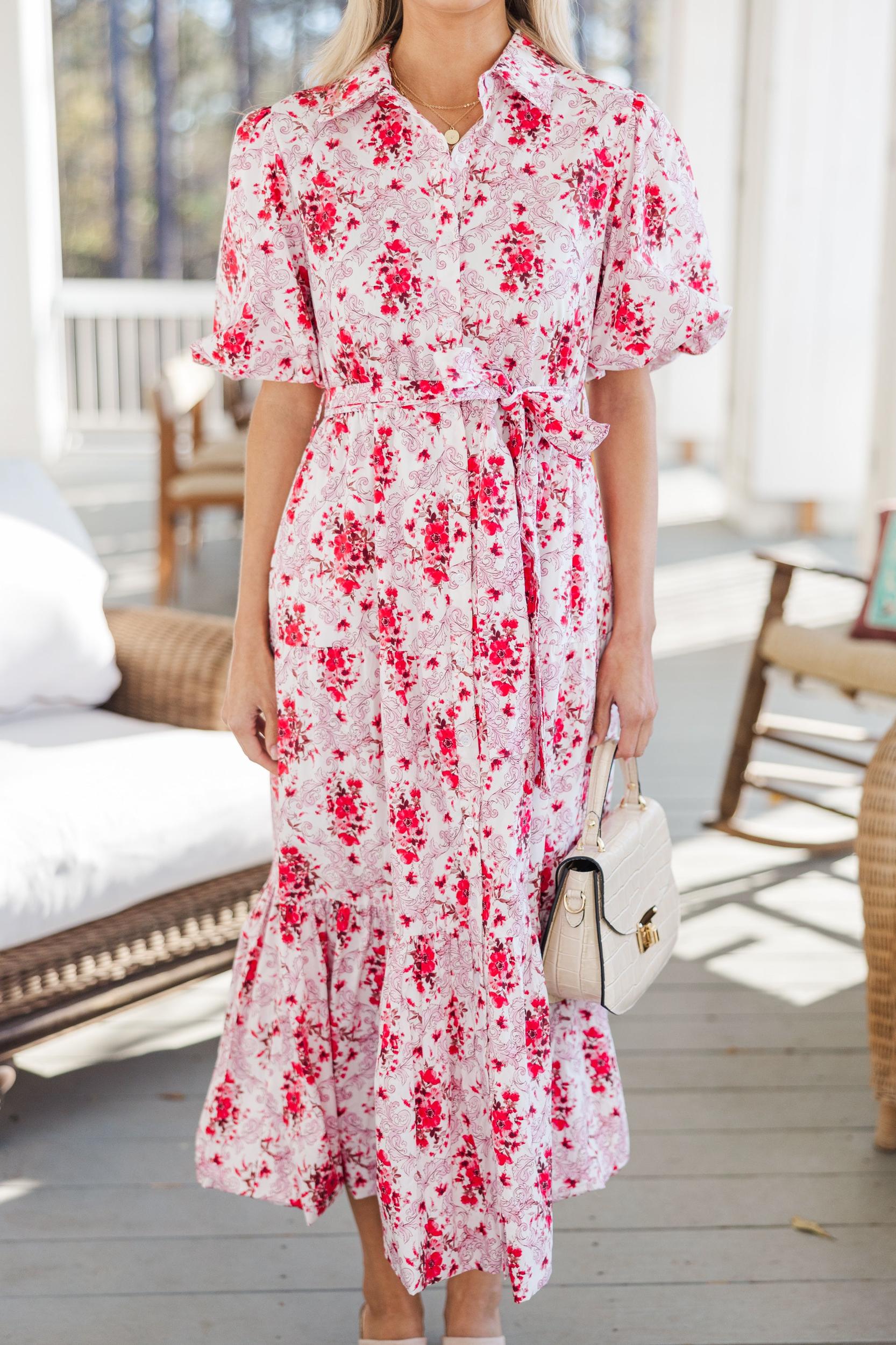 All I Need To Know Red Floral Midi Dress Female Product Image