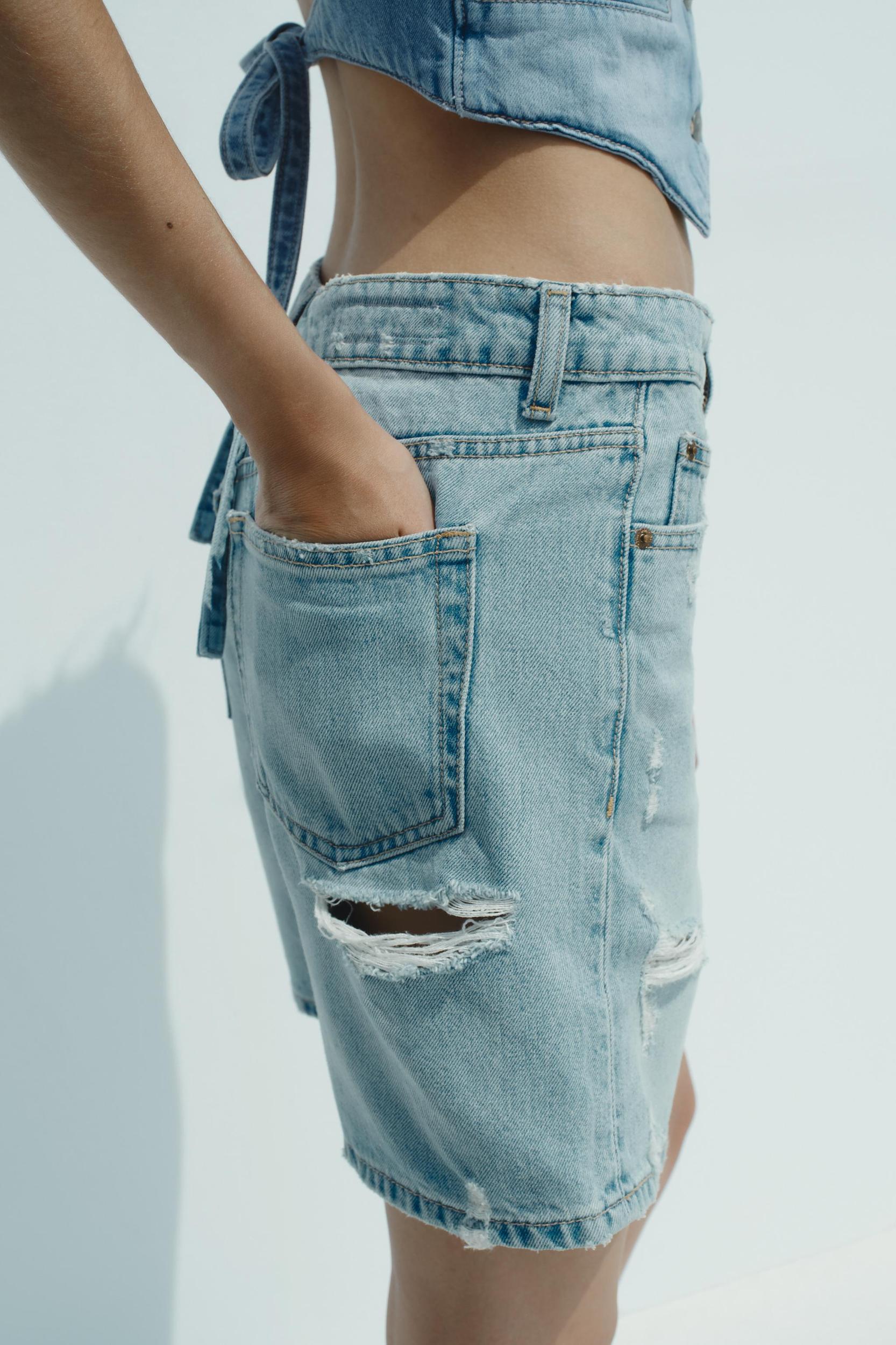 MID-RISE RIPPED TRF DENIM SHORTS Product Image