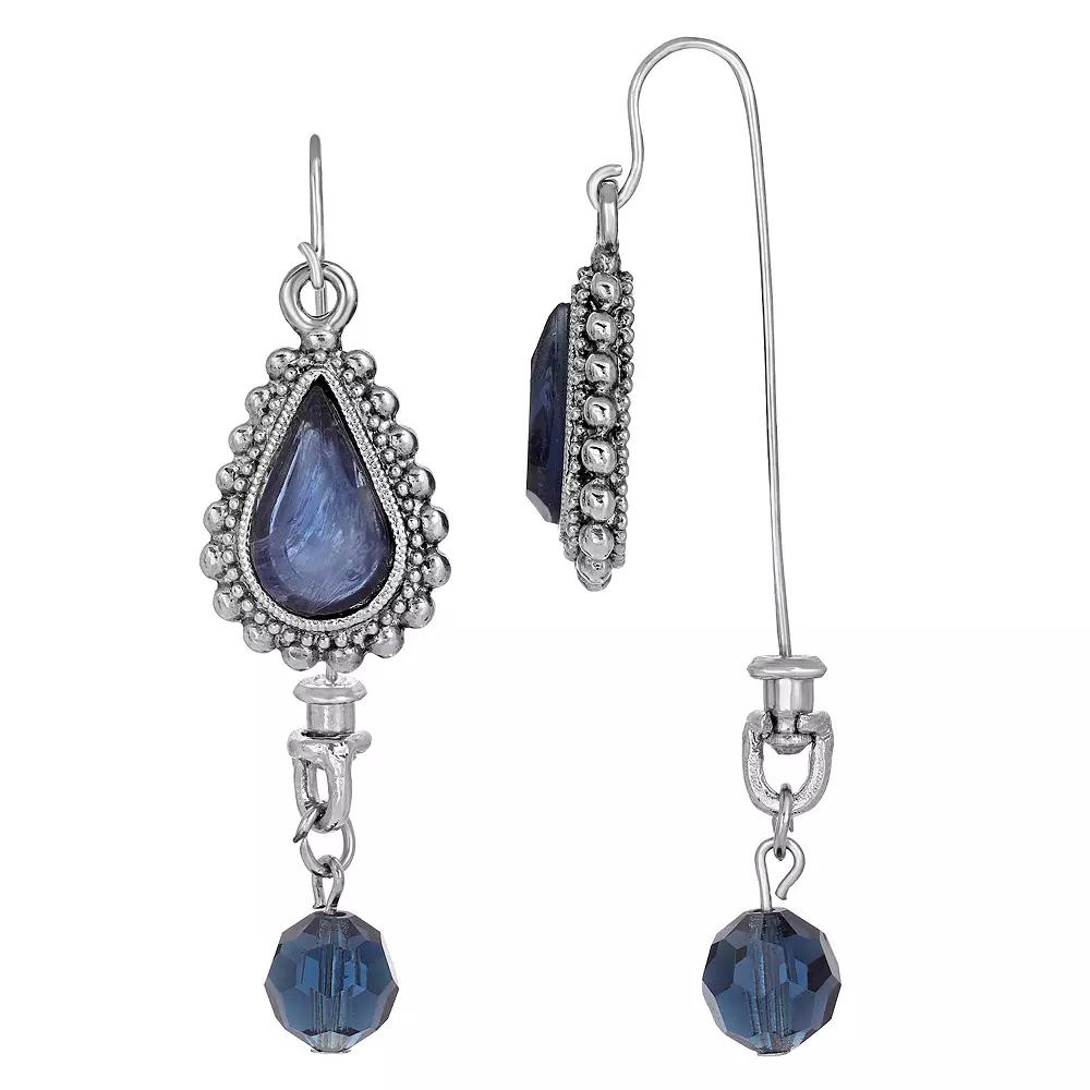 1928 Silver Tone Blue Teardrop Front-Back Drop Earrings, Women's Product Image