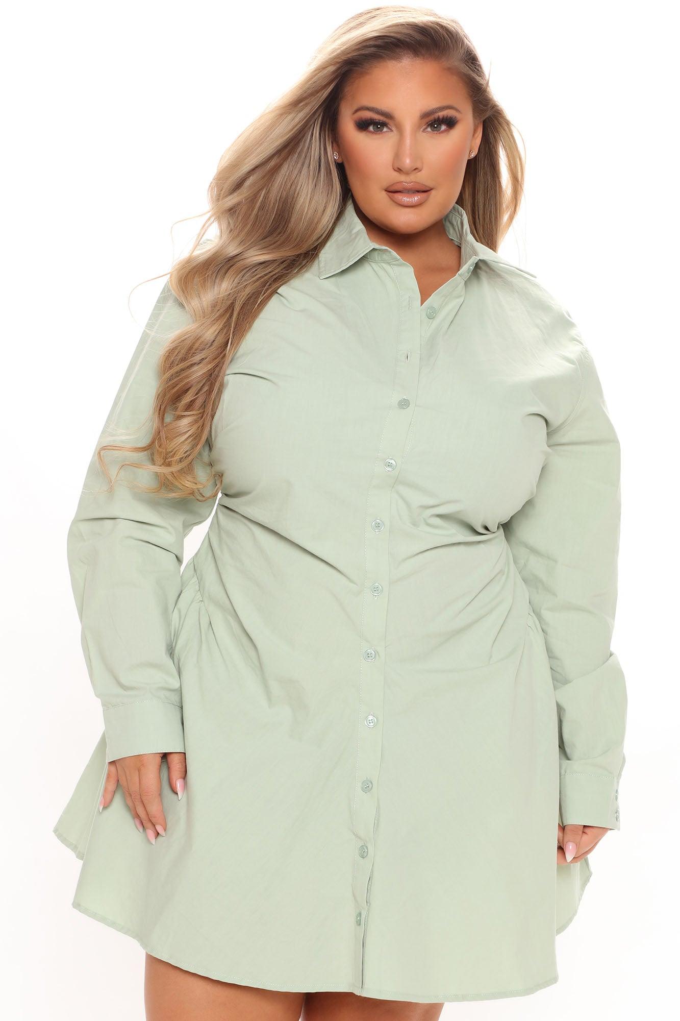 Friday Feels Shirt Dress - Sage Product Image